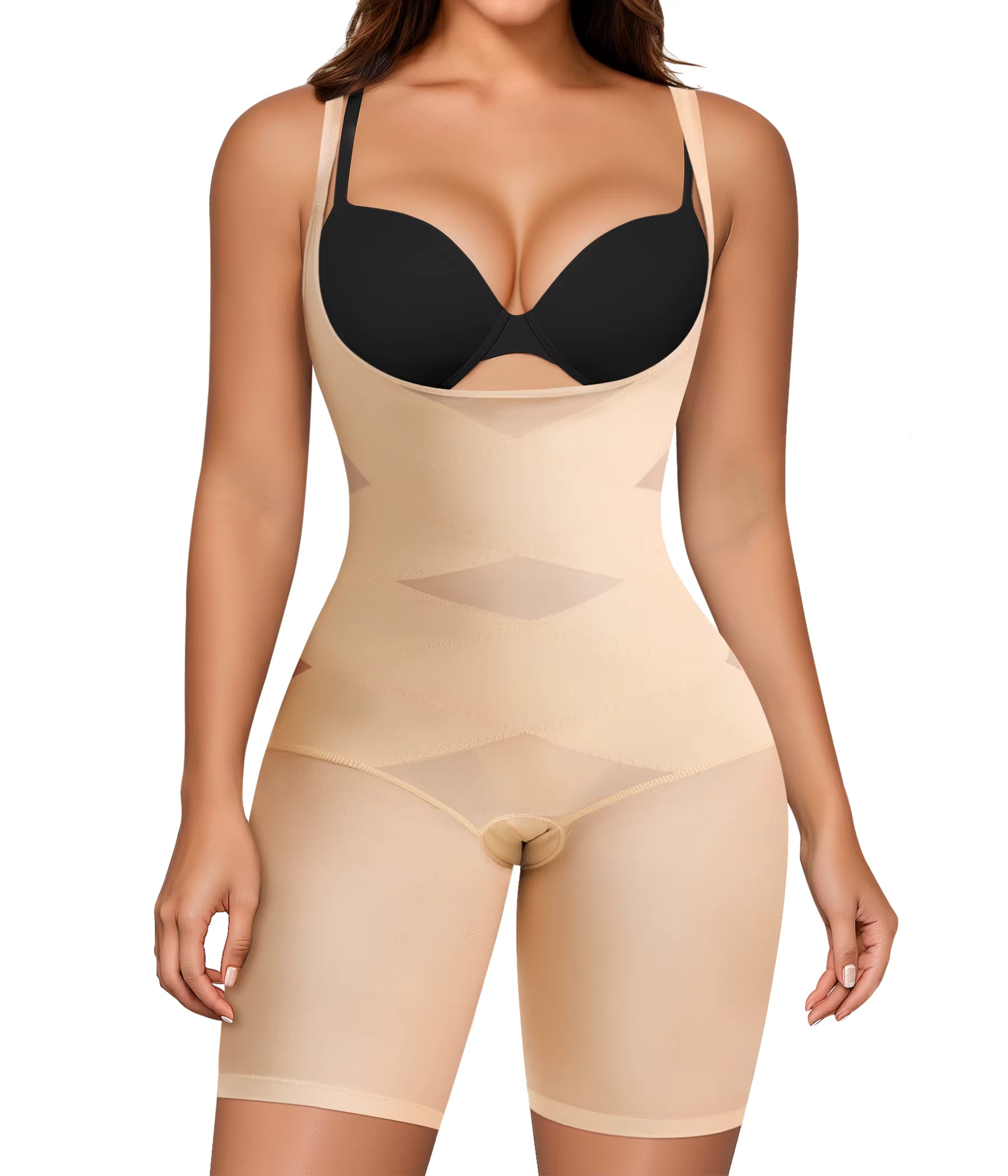 Women’s Open Bust Shapewear Bodysuit – Firm Tummy Control Seamless High-Waist Compression Body Shaper