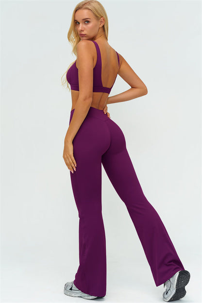 The Lushness V-Back Sports Bra Flared Leggings 2-Piece Set