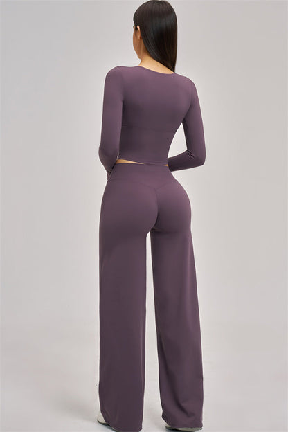 The Swoon Long Sleeve Crop top Flared Leggings 2-Piece Set