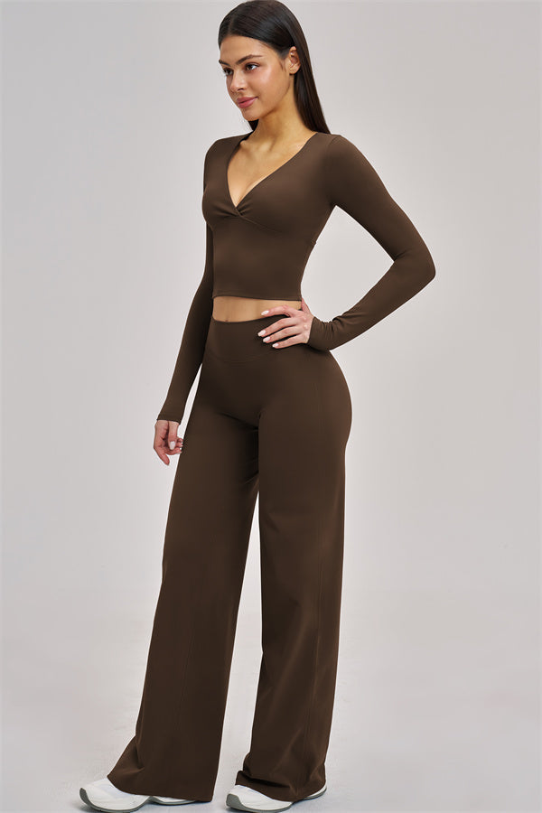 The Swoon Long Sleeve Crop top Flared Leggings 2-Piece Set