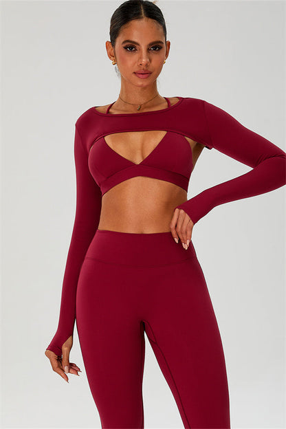 The Ember Sports Bra Crop Top Flared Leggings 3-Piece Set
