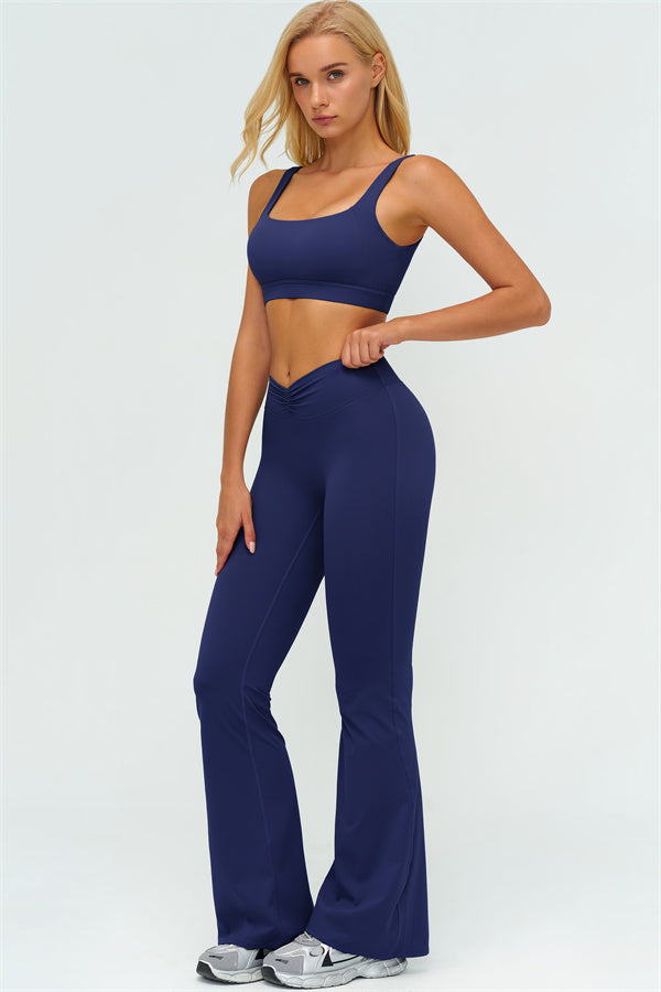 The Lushness V-Back Sports Bra Flared Leggings 2-Piece Set