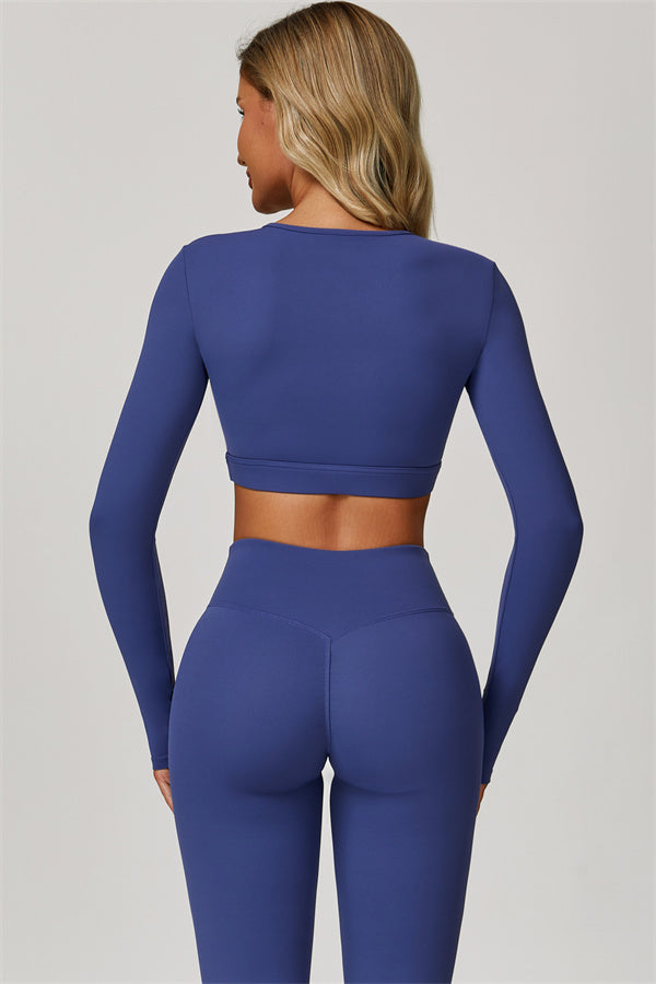 The Lavish Long Sleeve Cut-out Crop Top Flared Leggings 2-Piece Set