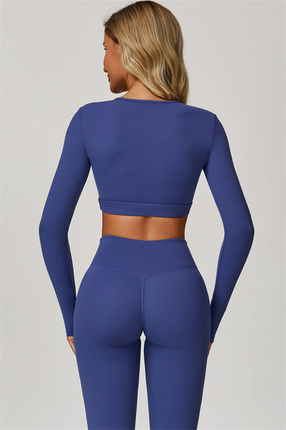 The Lavish Long Sleeve Cut-out Crop Top Flared Leggings 2-Piece Set