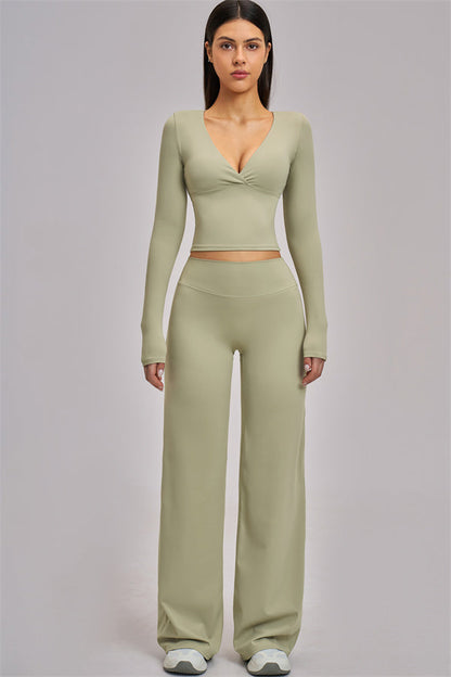 The Swoon Long Sleeve Crop top Flared Leggings 2-Piece Set