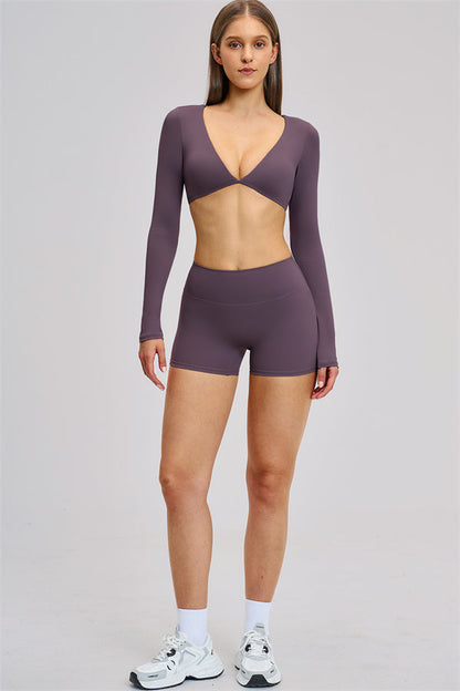 The Zestful Long Sleeve Crop Top Shorts 2-Piece Set