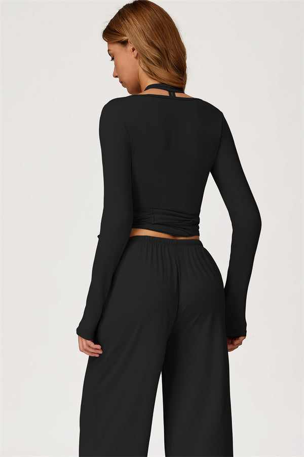 The Sprint Long Sleeve Crop Top Halter Tank Top Sweatpants 3-Piece Set