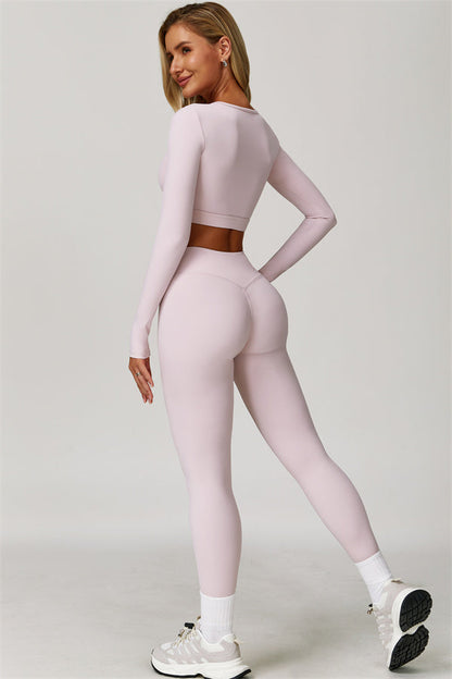 The Lavish Long Sleeve Cut-out Crop Top Leggings 2-Piece Set