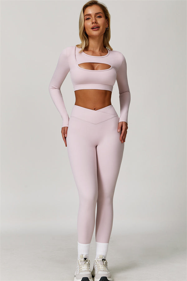 The Lavish Long Sleeve Cut-out Crop Top Leggings 2-Piece Set