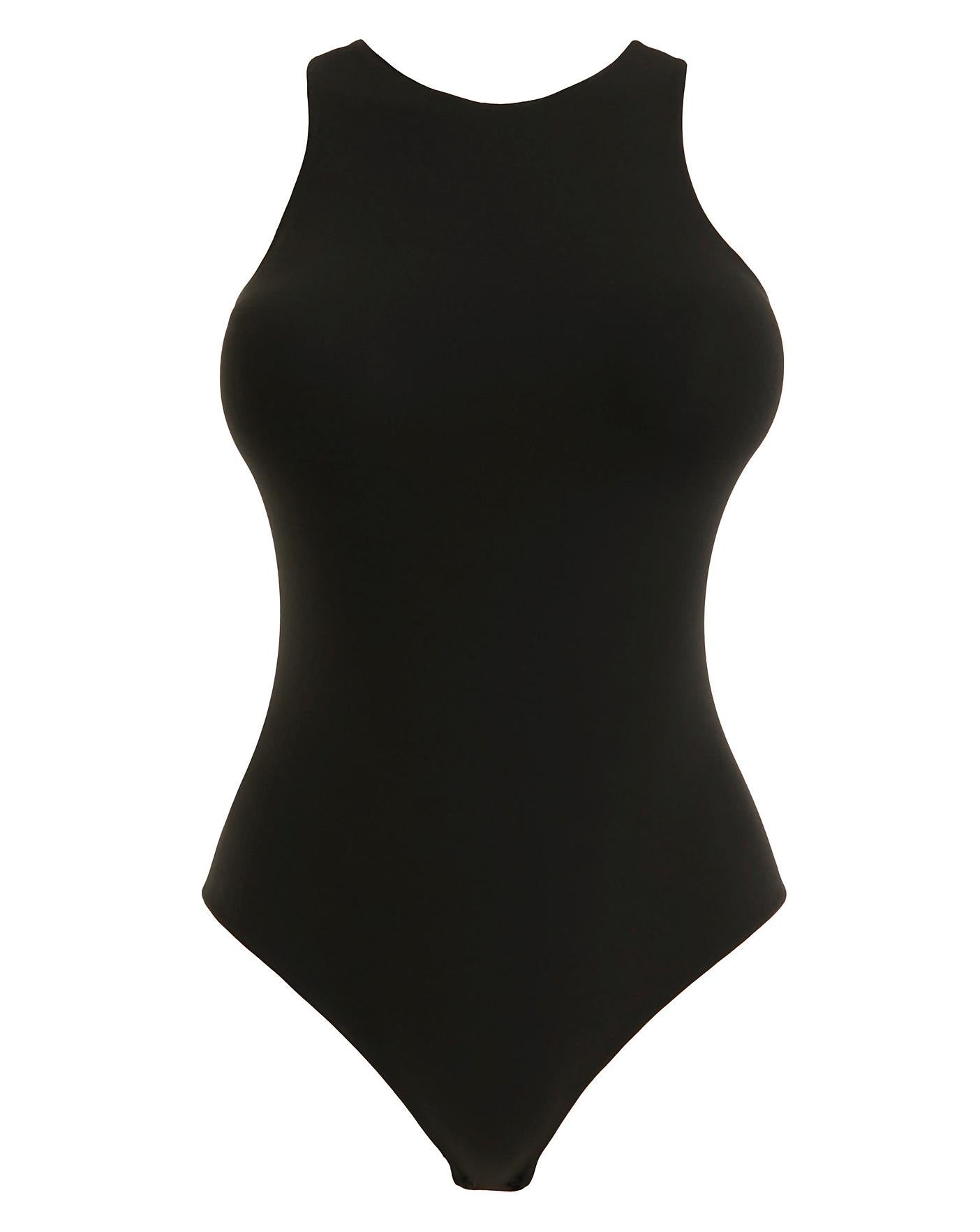 Women’s halter neck shapewear bodysuit with tummy control and butt lift.