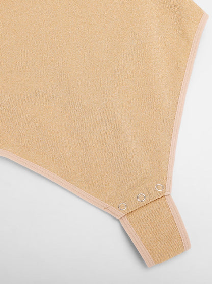 Shiny Draped-Neck All-in-One Shapewear Bodysuit