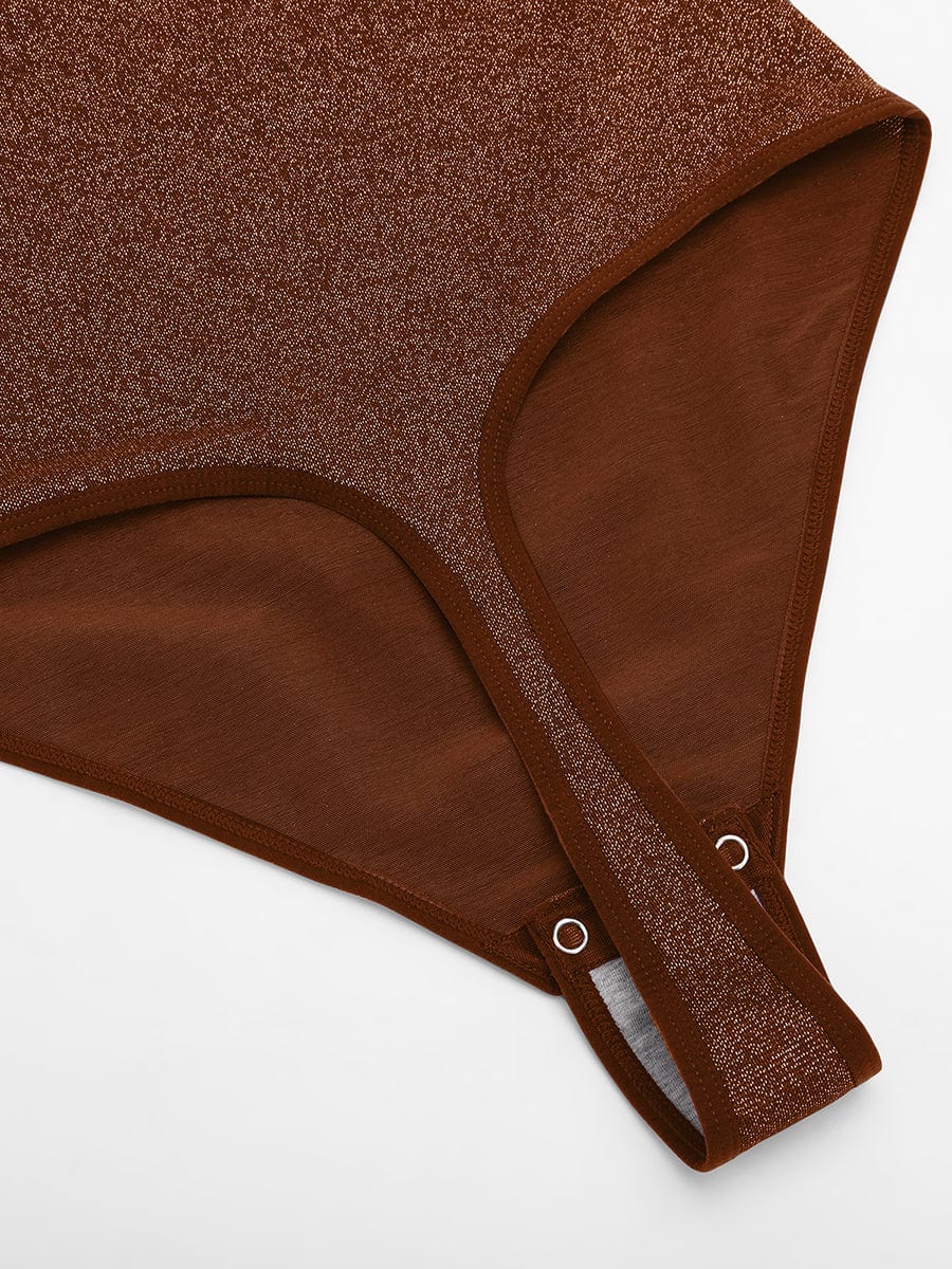 Shiny Draped-Neck All-in-One Shapewear Bodysuit