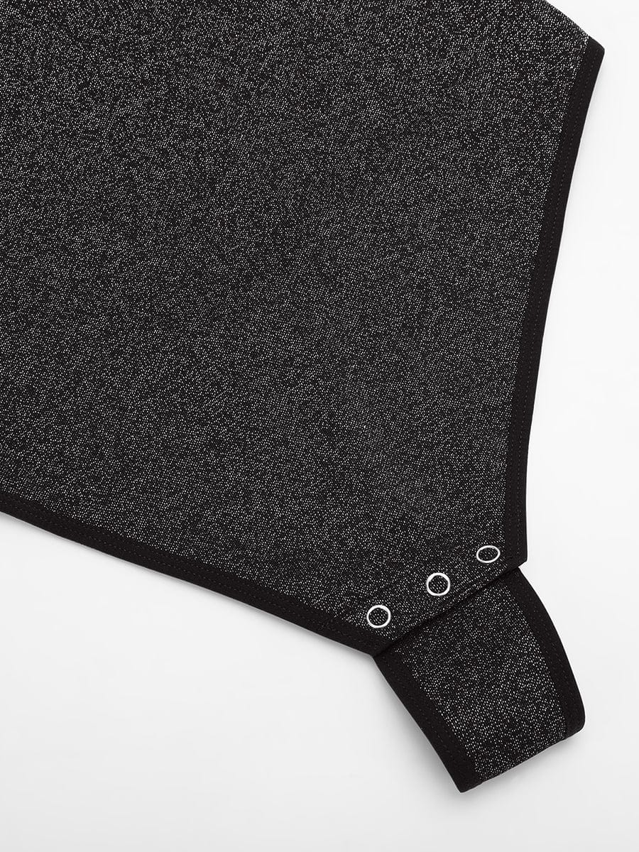 Shiny Draped-Neck All-in-One Shapewear Bodysuit