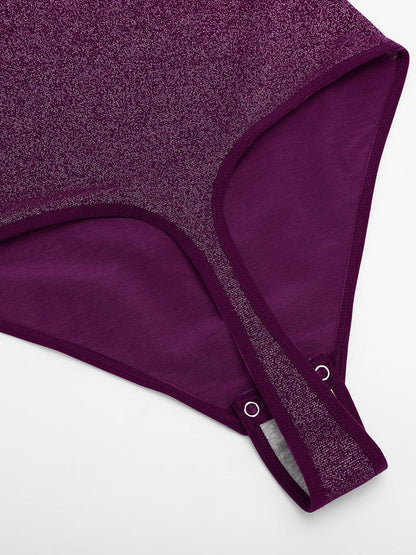 Shiny Draped-Neck All-in-One Shapewear Bodysuit