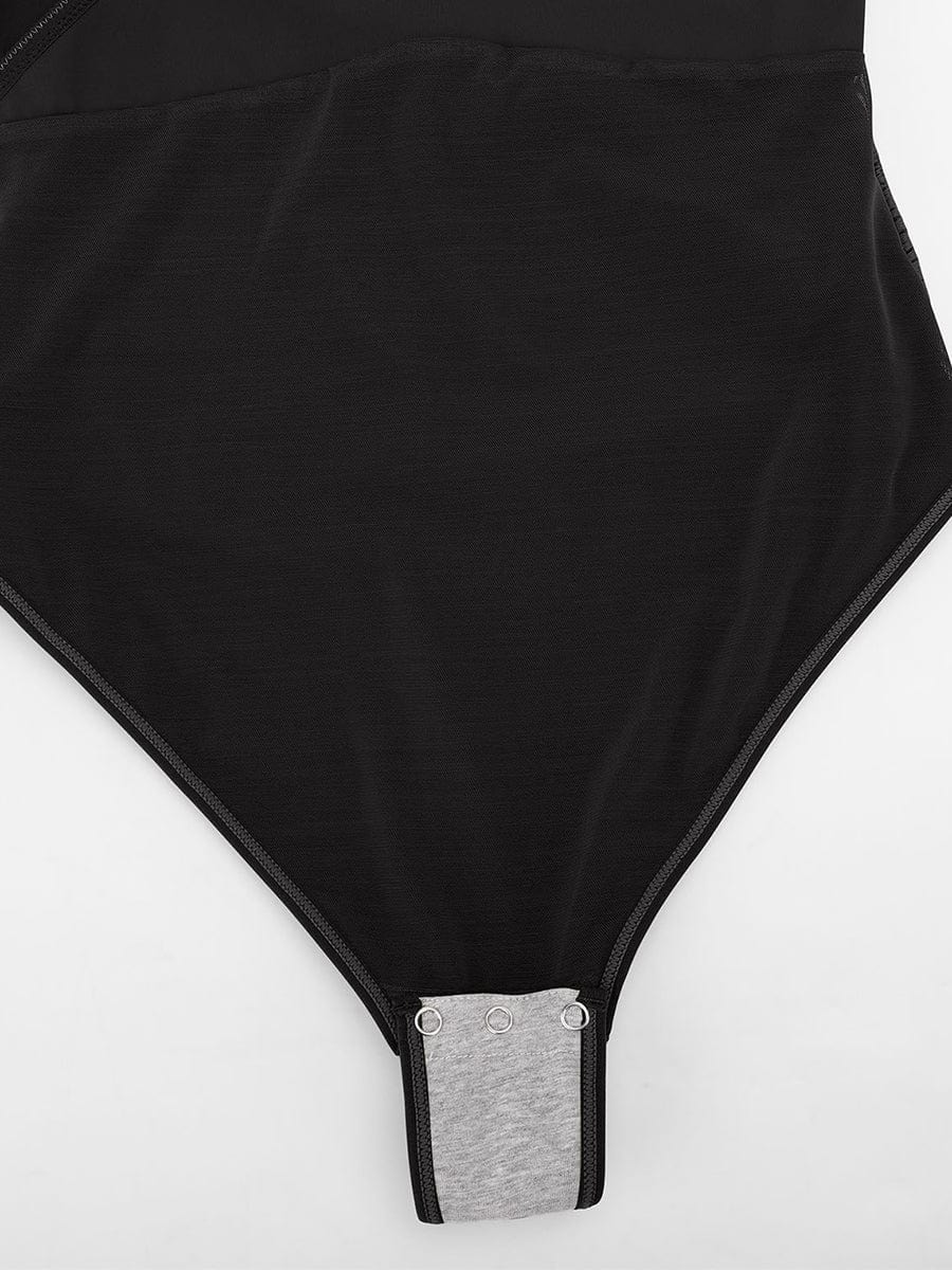 V-Neck Pleated Tummy Control Bodysuit