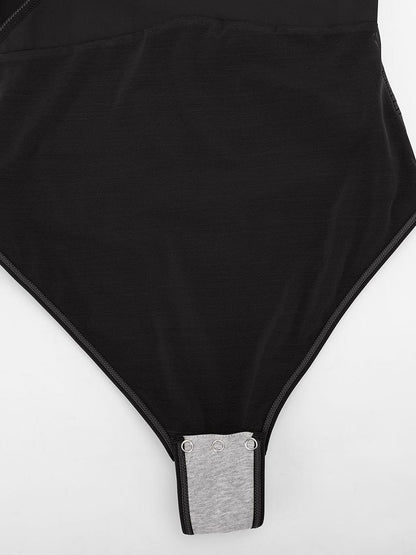 V-Neck Pleated Tummy Control Bodysuit