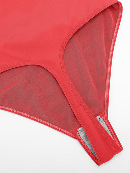 V-Neck Pleated Tummy Control Bodysuit