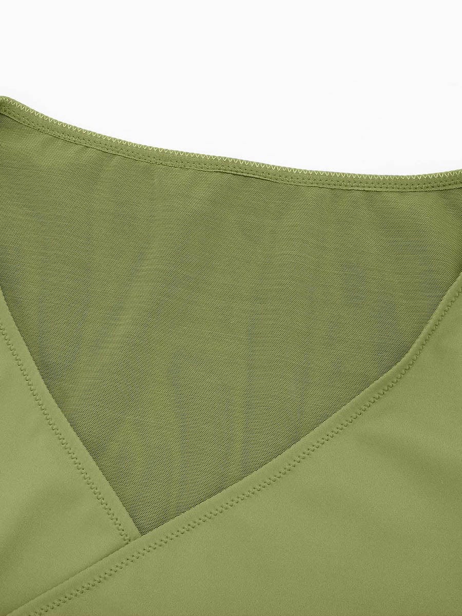 V-Neck Pleated Tummy Control Bodysuit