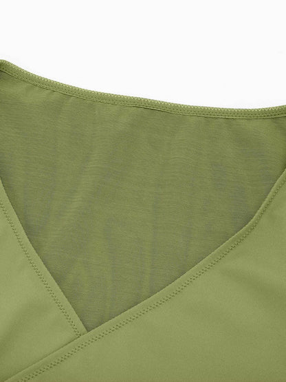 V-Neck Pleated Tummy Control Bodysuit