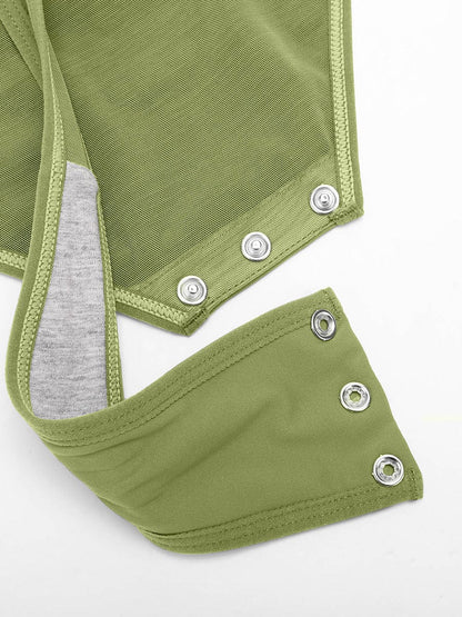 V-Neck Pleated Tummy Control Bodysuit