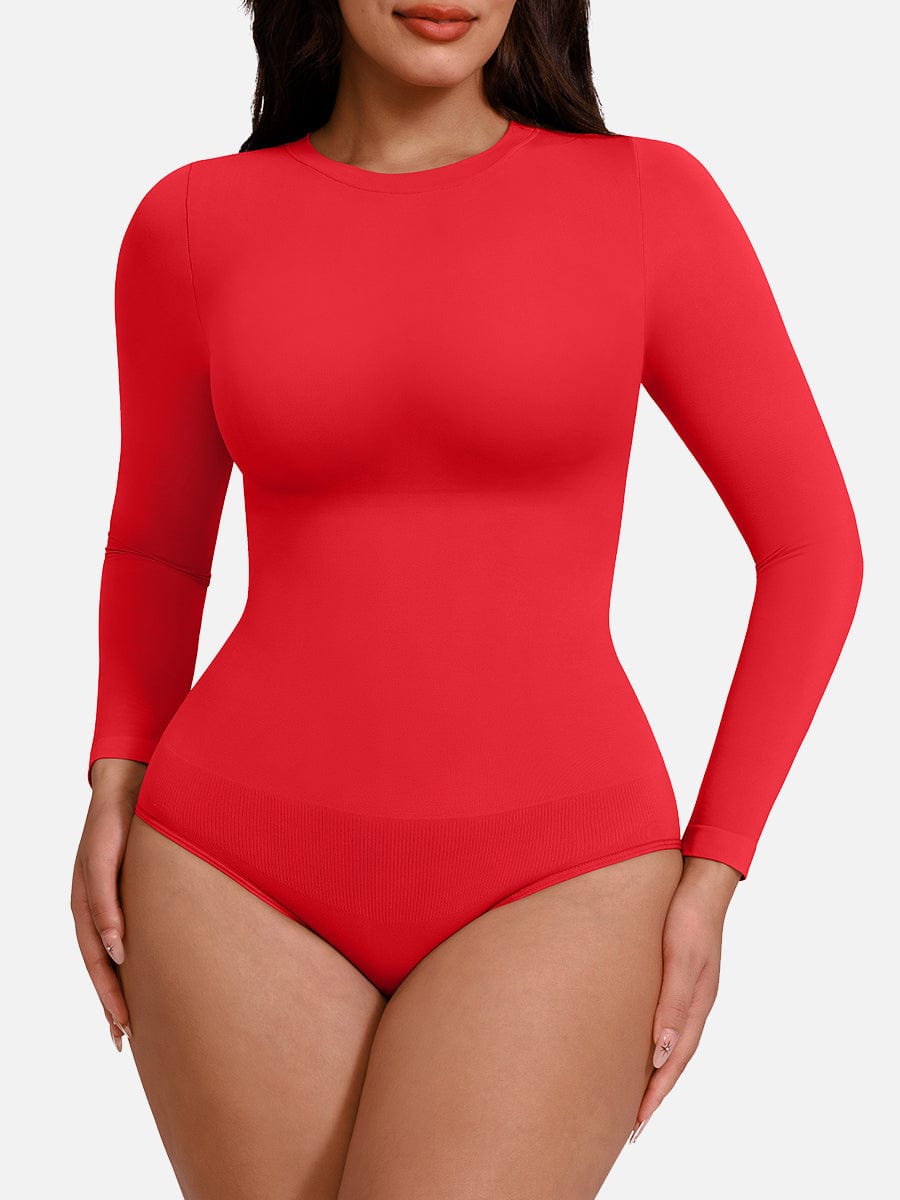 Seamless Crew-Neck Long-Sleeve Tummy Control Bodysuit