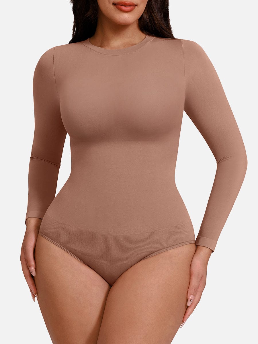 Seamless Crew-Neck Long-Sleeve Tummy Control Bodysuit