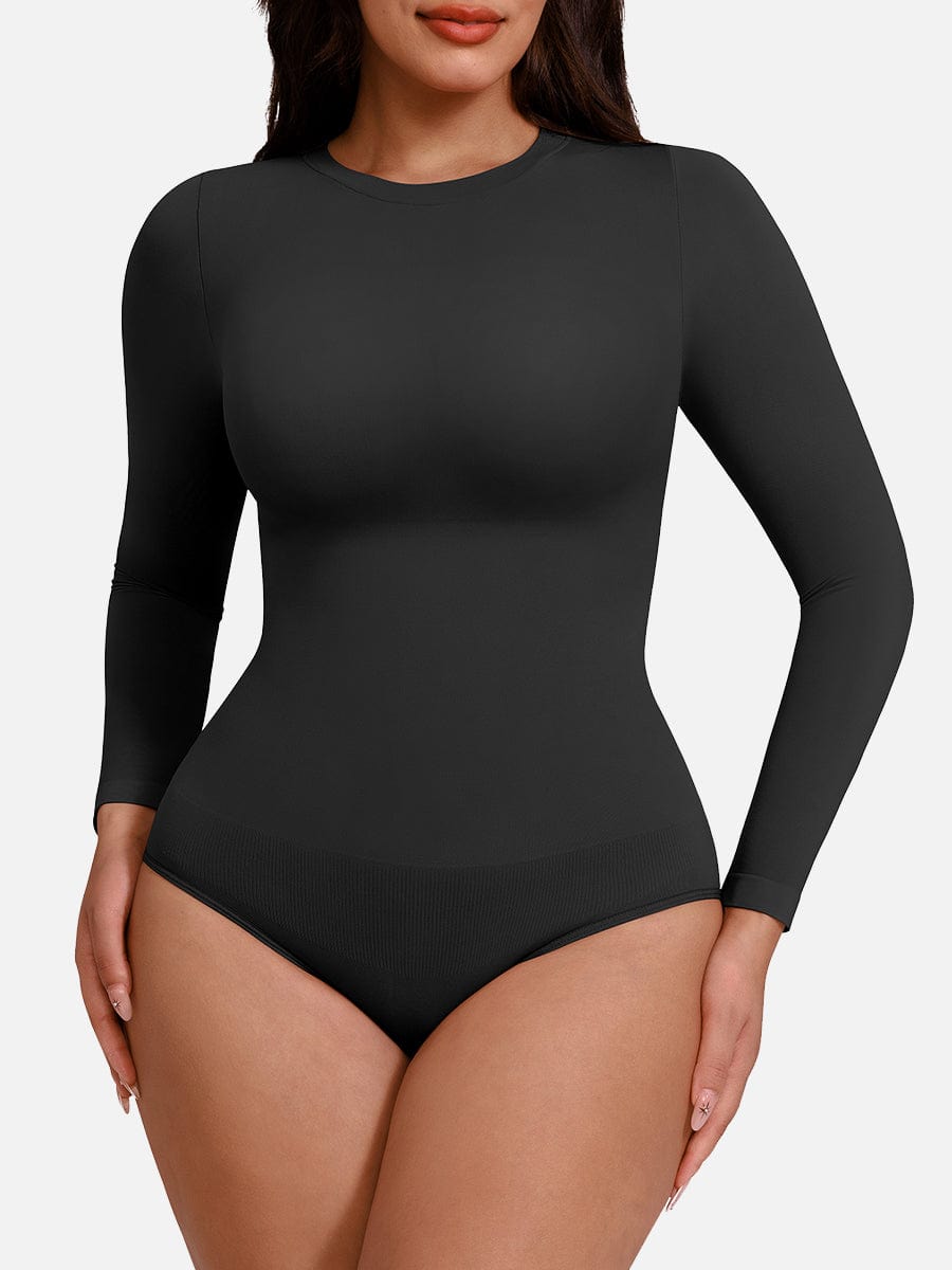 Seamless Crew-Neck Long-Sleeve Tummy Control Bodysuit