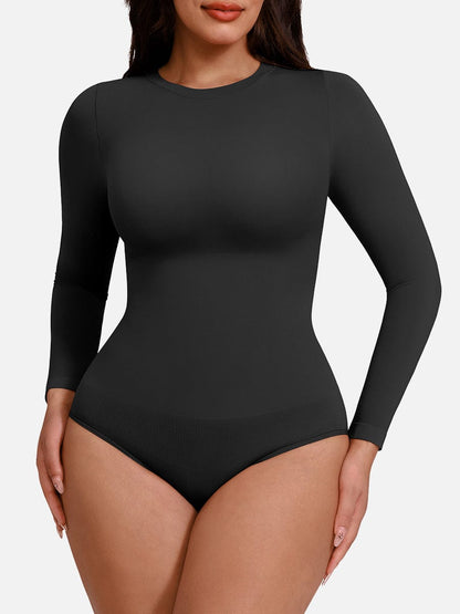 Seamless Crew-Neck Long-Sleeve Tummy Control Bodysuit