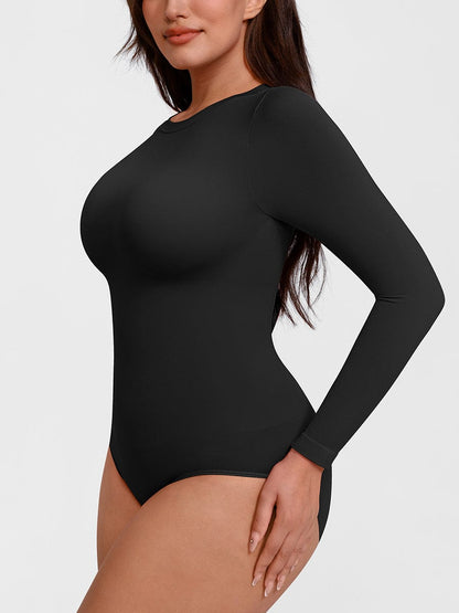 Seamless Crew-Neck Long-Sleeve Tummy Control Bodysuit
