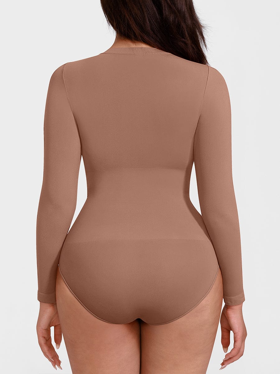 Seamless Crew-Neck Long-Sleeve Tummy Control Bodysuit