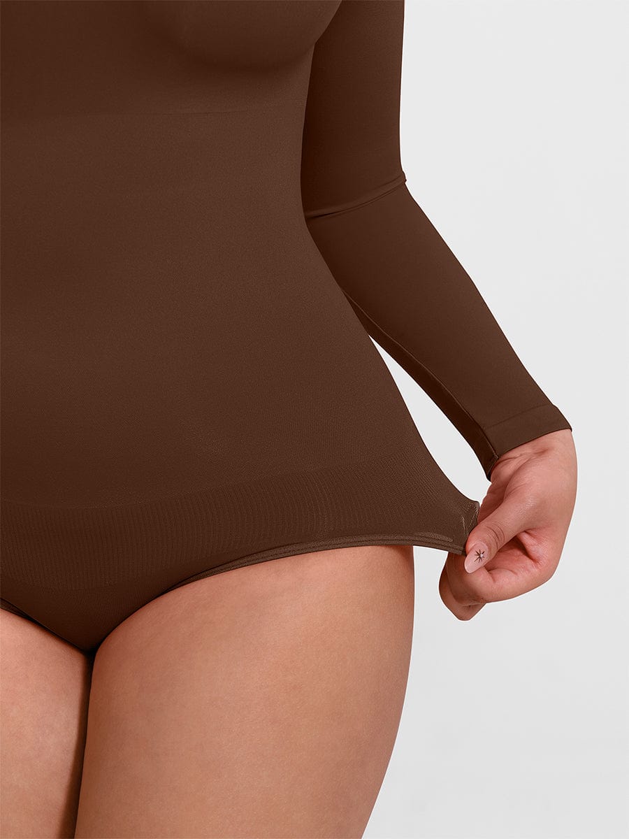 Seamless Crew-Neck Long-Sleeve Tummy Control Bodysuit