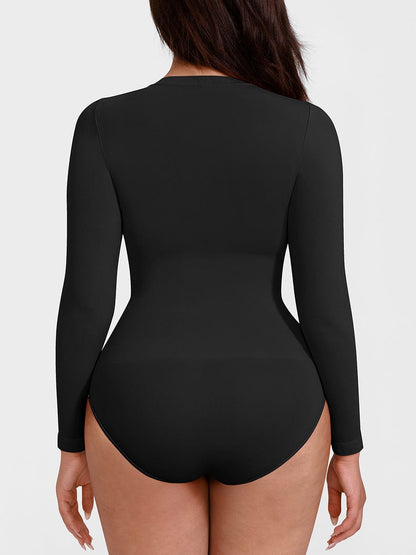 Seamless Crew-Neck Long-Sleeve Tummy Control Bodysuit