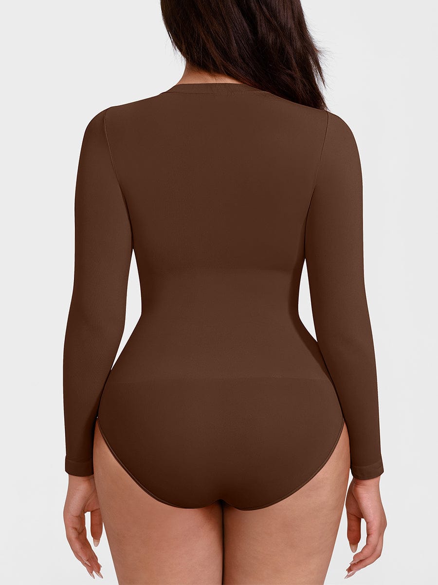 Seamless Crew-Neck Long-Sleeve Tummy Control Bodysuit