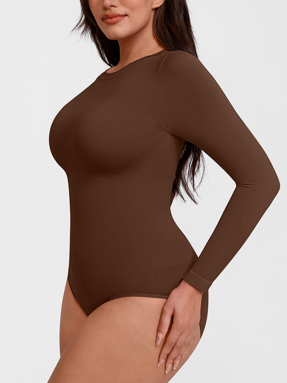 Seamless Crew-Neck Long-Sleeve Tummy Control Bodysuit