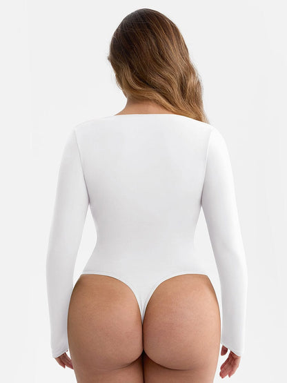 V-Neck Pleated Tummy Control Bodysuit