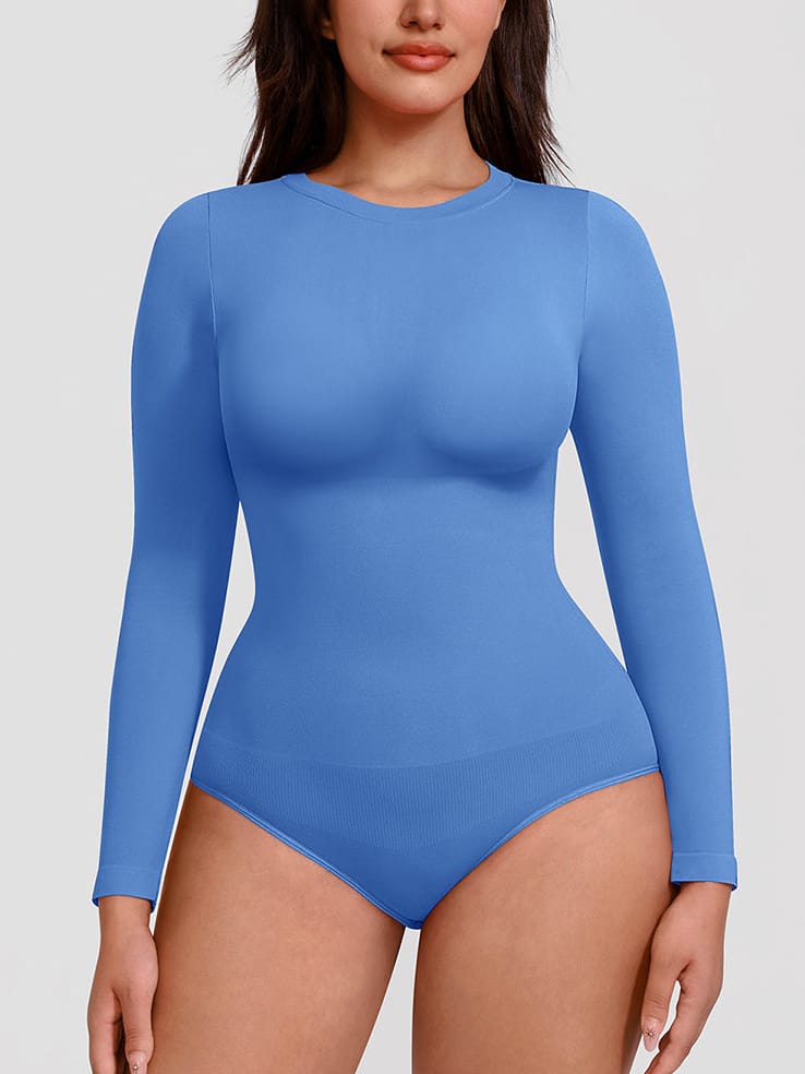 Seamless Crew-Neck Long-Sleeve Tummy Control Bodysuit