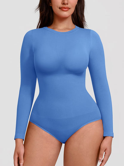 Seamless Crew-Neck Long-Sleeve Tummy Control Bodysuit