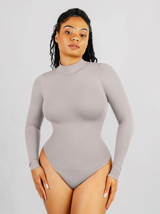 Eco-Friendly Seamless Turtleneck Long-Sleeve Thong Bodysuit