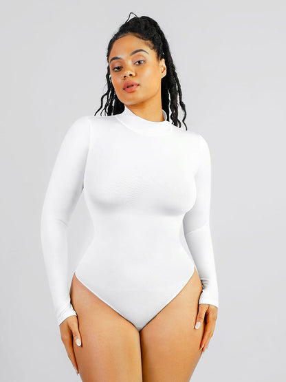 Eco-Friendly Seamless Turtleneck Long-Sleeve Thong Bodysuit