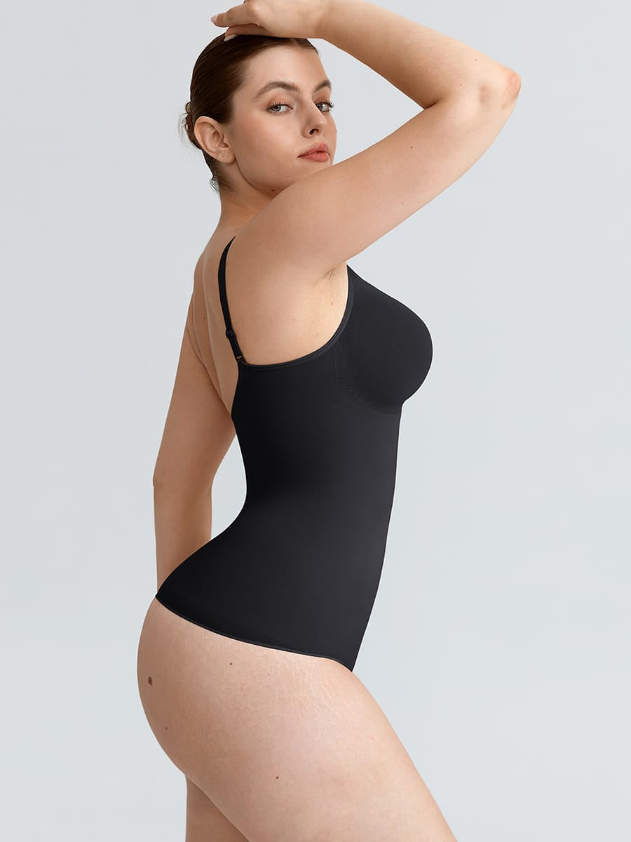 Seamless V-Neck Ruched Bust Tummy Control Bodysuit