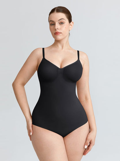 Seamless V-Neck Ruched Bust Tummy Control Bodysuit