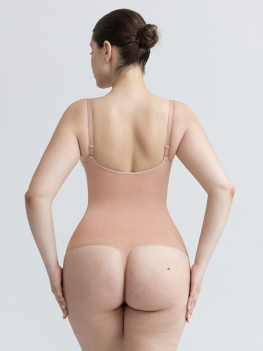 Seamless V-Neck Ruched Bust Tummy Control Bodysuit