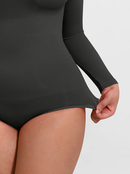 Seamless Crew-Neck Long-Sleeve Tummy Control Bodysuit