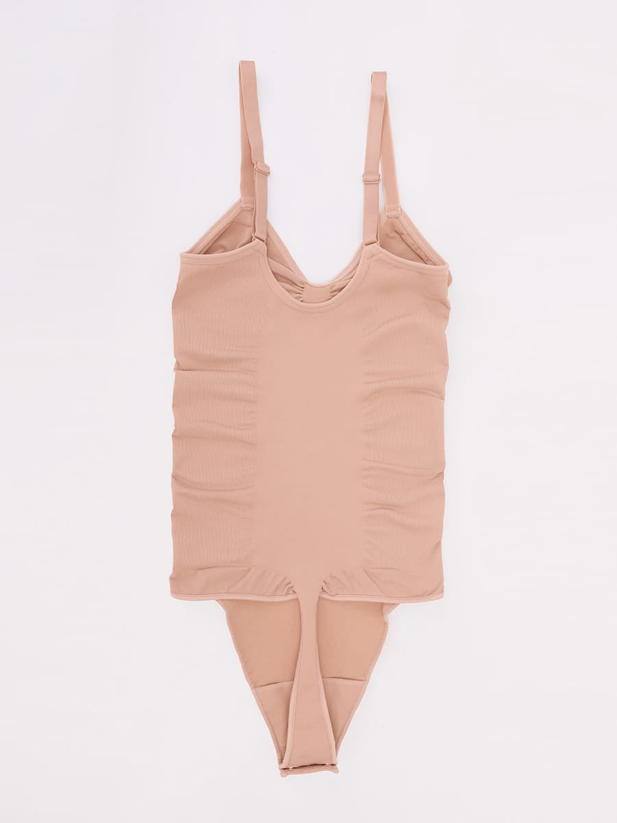 Seamless V-Neck Ruched Bust Tummy Control Bodysuit