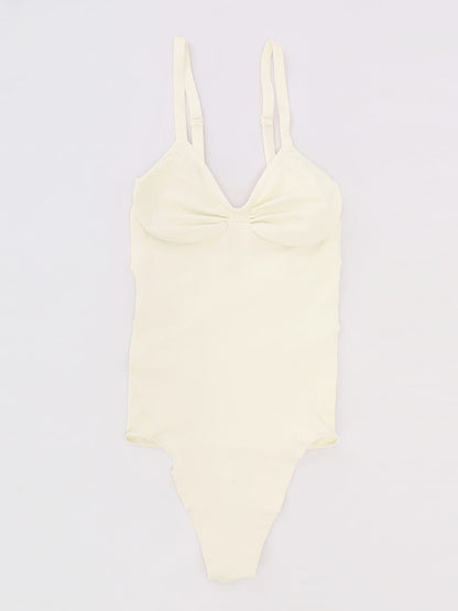 Seamless V-Neck Ruched Bust Tummy Control Bodysuit