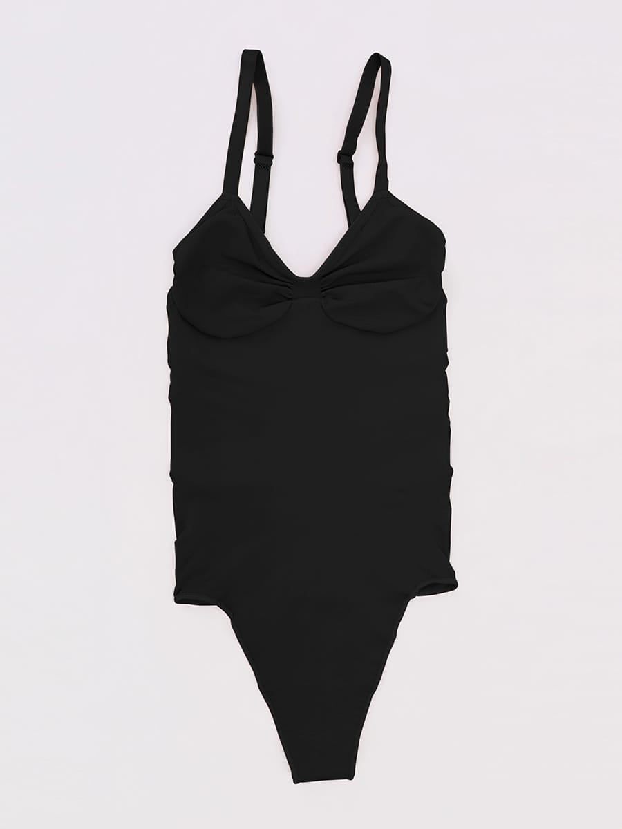 Seamless V-Neck Ruched Bust Tummy Control Bodysuit