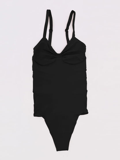 Seamless V-Neck Ruched Bust Tummy Control Bodysuit