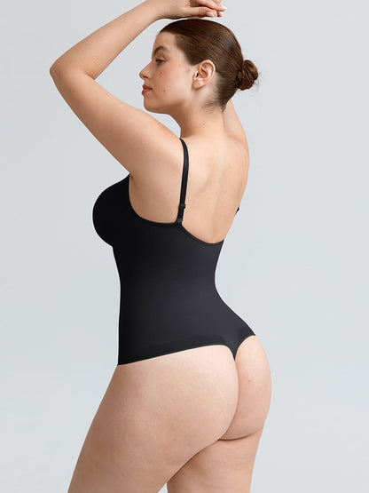 Seamless V-Neck Ruched Bust Tummy Control Bodysuit