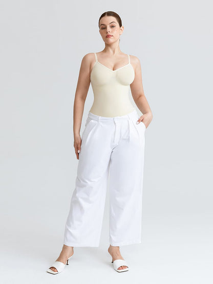 Seamless V-Neck Ruched Bust Tummy Control Bodysuit