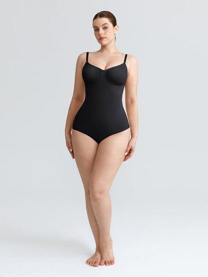 Seamless V-Neck Ruched Bust Tummy Control Bodysuit
